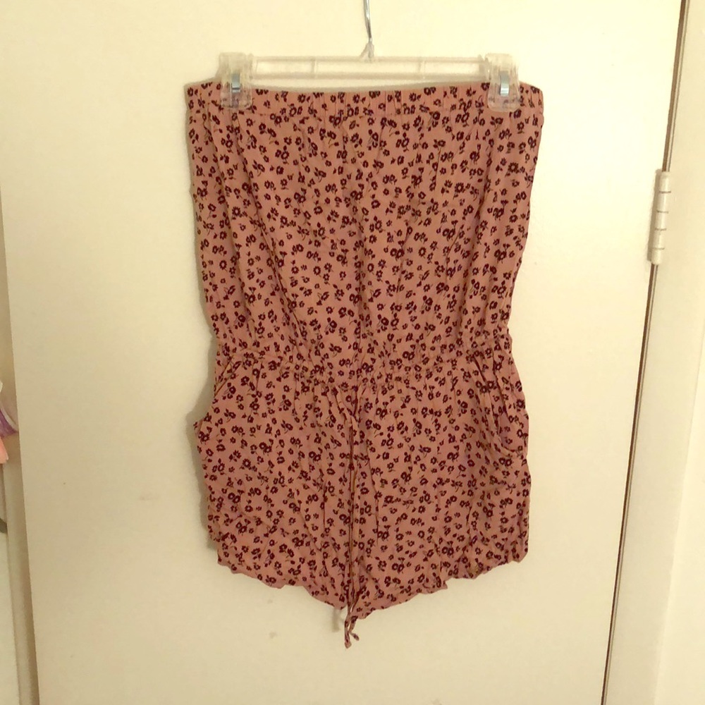 Pink floral print romper